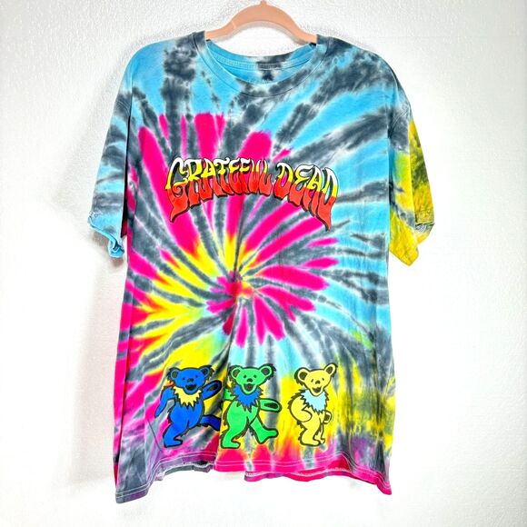 Grateful Dead Tie Dye Shirt With Dancing Bears Mens X-Large Pink Blue Yellow - Picture 1 of 6